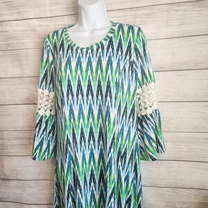 NY Collection Petite M Abstract Swing Dress Lace Boho Artsy Chic